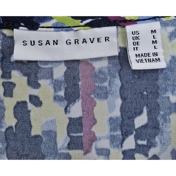 SUSAN GRAVER Women's M Tunic Top Liquid Knit Multicolor 3/4 Sleeve Bust 38" - Picture 3 of 6